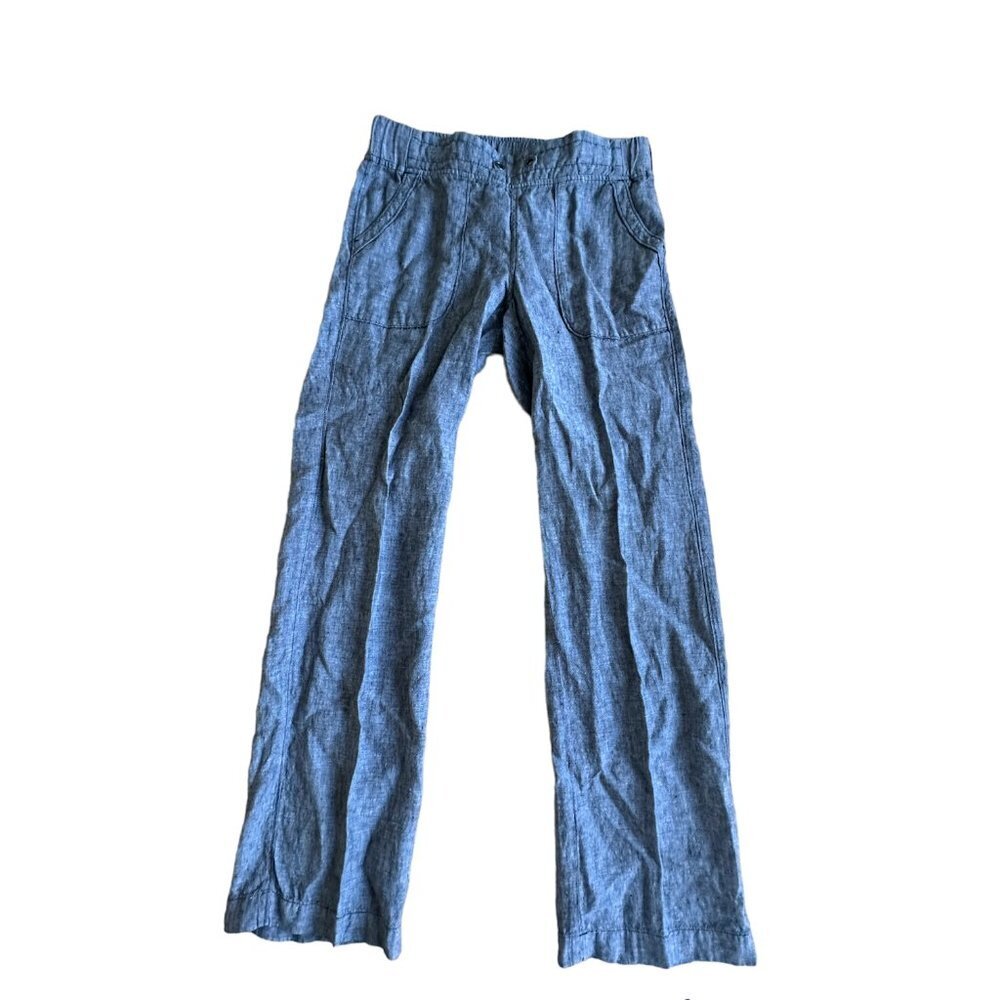 Athleta Linen Gray drawstring Straight‎ wide leg beach pants size 2